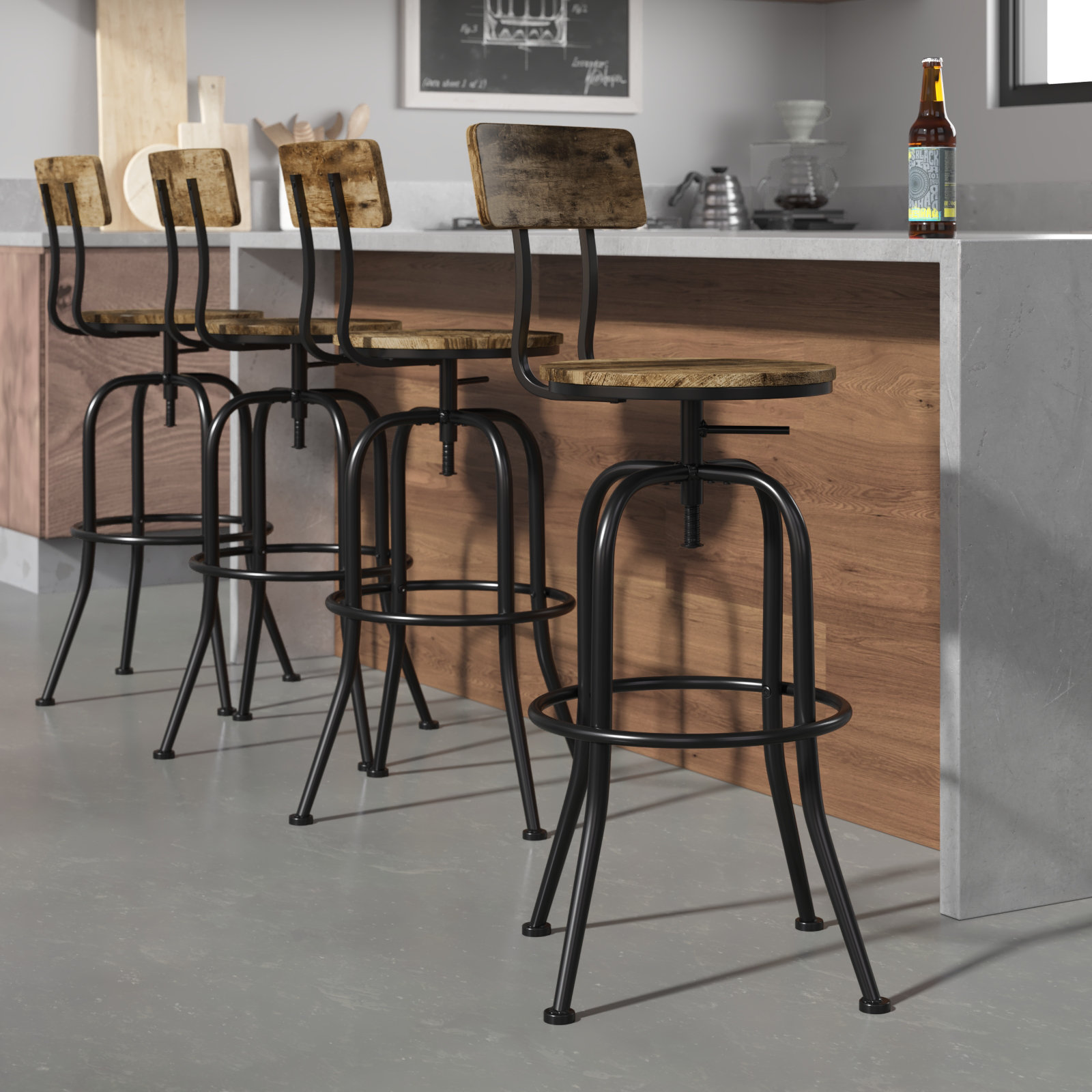 Trent Austin Design Graf Set Of 4 Industrial Bar Stool Adjustable Swivel Counter height Dining Side Chair Reviews Wayfair